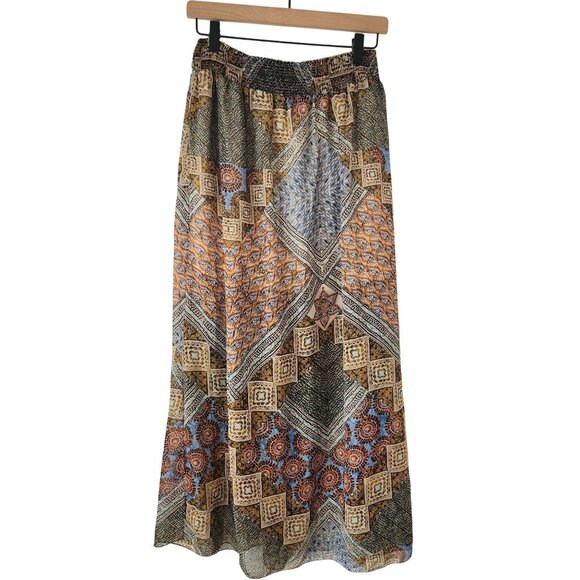 Poetry Maxi Skirt Artsy Elastic Pull-On Waist Geometric Printed Women's L - Picture 1 of 9